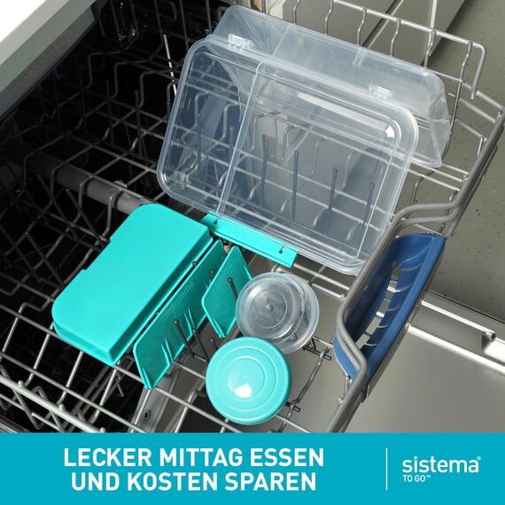 Sistema Bento Box Create Brotdose mit Fächern | 1,48 L Lunchbox mit Joghurt- /Fruchtbehälter | Lunchbox Kinder & Erwachsene | Blaugrün | 2 Stück