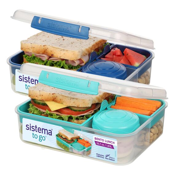 Sistema TO GO Bento-Box Cubes | 1,25 L | Brotdose für Pause mit Fächern und Snackbox | BPA-frei | 2 Stück | Minty Teal & Ocean Blue