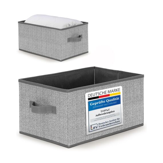 TOPP4u große Aufbewahrungs-Boxen Stoff 38x26x20 cm, 2er Set, Boxen Aufbewahrung groß, Aufbewahrungskorb faltbar, Schrank Organizer Box, Kisten für Kleiderschrank, Ordnungsbox in Grau-Beige