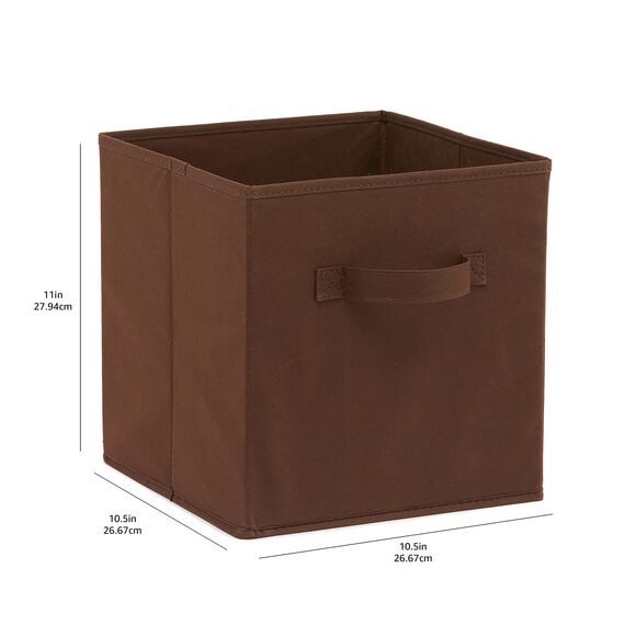 Amazon Basics zusammenklappbarer Aufbewahrungswürfel/Organizer aus Stoff mit Griffen, 26,6 x 26,6 x 27,9 cm, 6 Stück, Einfarbig Braun