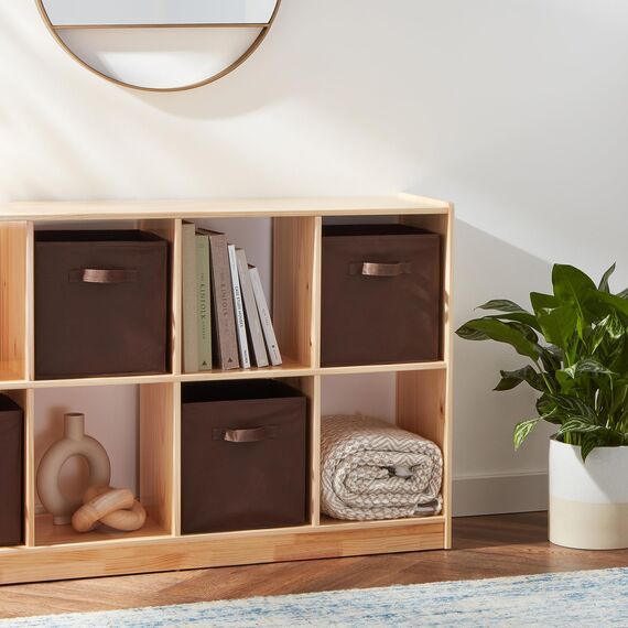 Amazon Basics zusammenklappbarer Aufbewahrungswürfel/Organizer aus Stoff mit Griffen, 26,6 x 26,6 x 27,9 cm, 6 Stück, Einfarbig Braun