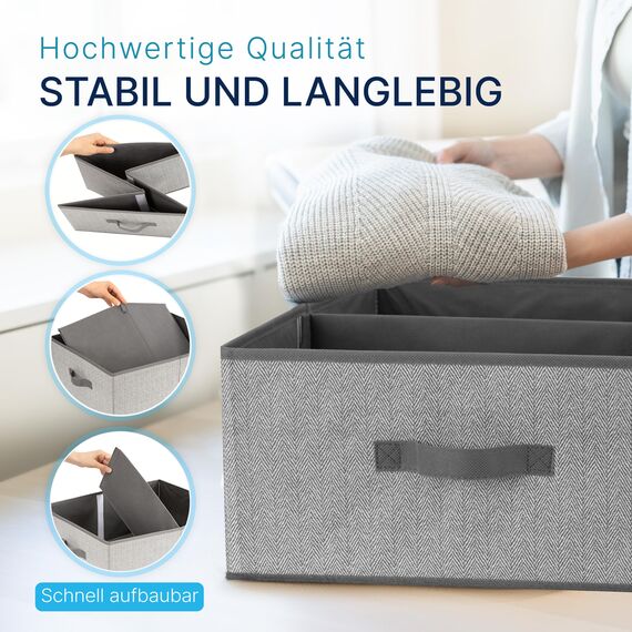 TOPP4u 2er Set große Aufbewahrungsboxen 50x40x20 cm - Boxen Aufbewahrung groß - Aufbewahrungskorb faltbar - Kleiderschrank Organizer - Stoff Kleiderboxen als Schrank Kisten - Stoffboxen in Grau-Beige