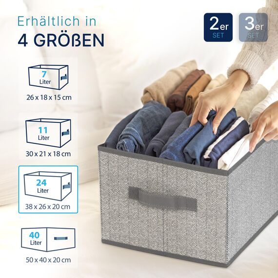 TOPP4u große Aufbewahrungs-Boxen Stoff 38x26x20 cm, 2er Set, Boxen Aufbewahrung groß, Aufbewahrungskorb faltbar, Schrank Organizer Box, Kisten für Kleiderschrank, Ordnungsbox in Grau-Beige
