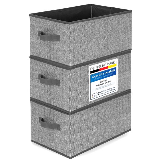 TOPP4u 3er Set Aufbewahrungsboxen aus Stoff 30x21x18 cm - Boxen Aufbewahrung - faltbare Aufbewahrungsbox - Schubladen Organizer Box - Kleiderschrank Kisten - Kleine Stoffboxen, Ordnungsbox Grau-Beige