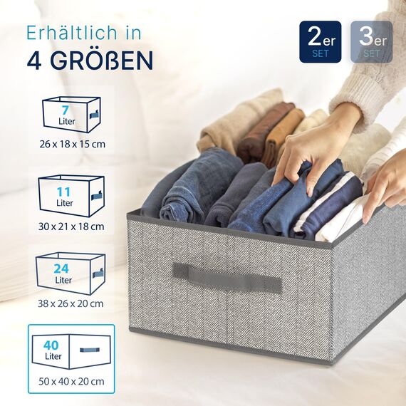 TOPP4u 2er Set große Aufbewahrungsboxen 50x40x20 cm - Boxen Aufbewahrung groß - Aufbewahrungskorb faltbar - Kleiderschrank Organizer - Stoff Kleiderboxen als Schrank Kisten - Stoffboxen in Grau-Beige