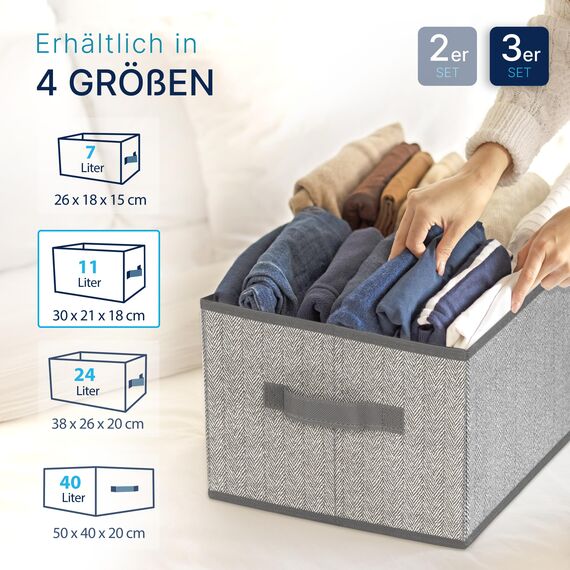 TOPP4u 3er Set Aufbewahrungsboxen aus Stoff 30x21x18 cm - Boxen Aufbewahrung - faltbare Aufbewahrungsbox - Schubladen Organizer Box - Kleiderschrank Kisten - Kleine Stoffboxen, Ordnungsbox Grau-Beige
