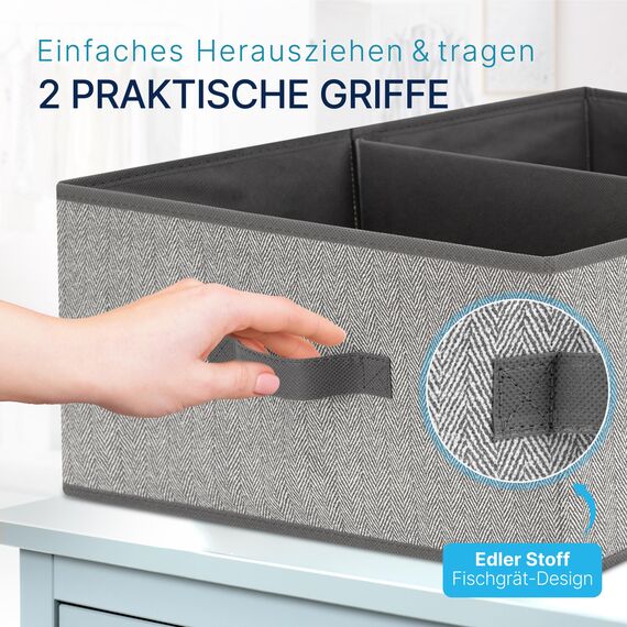 TOPP4u 2er Set große Aufbewahrungsboxen 50x40x20 cm - Boxen Aufbewahrung groß - Aufbewahrungskorb faltbar - Kleiderschrank Organizer - Stoff Kleiderboxen als Schrank Kisten - Stoffboxen in Grau-Beige