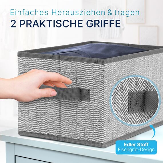TOPP4u große Aufbewahrungs-Boxen Stoff 38x26x20 cm, 2er Set, Boxen Aufbewahrung groß, Aufbewahrungskorb faltbar, Schrank Organizer Box, Kisten für Kleiderschrank, Ordnungsbox in Grau-Beige