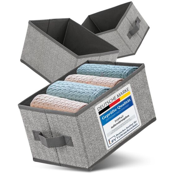 TOPP4u 3er Set Kleine Aufbewahrungsbox 26x18x15 cm - Boxen Aufbewahrung - Aufbewahrungsbox faltbar - Schubladen Organizer Box - Faltbox Kisten Kleiderschrank Stoffboxen für Unterwäsche, Hosen, Socken