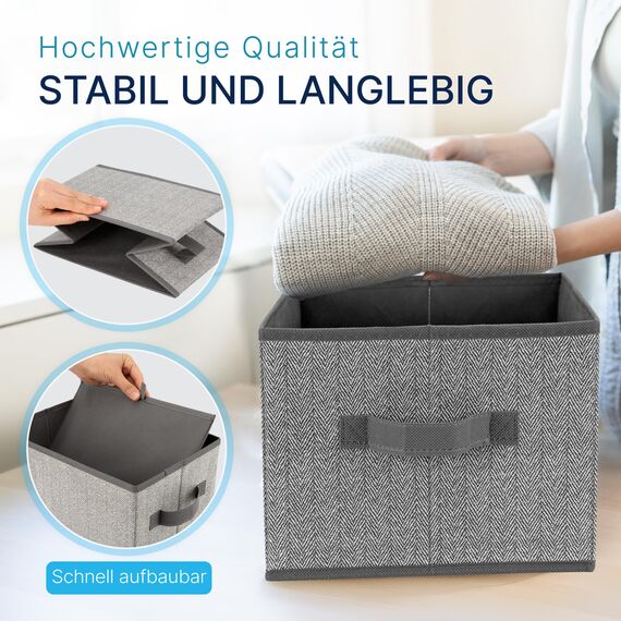 TOPP4u große Aufbewahrungs-Boxen Stoff 38x26x20 cm, 2er Set, Boxen Aufbewahrung groß, Aufbewahrungskorb faltbar, Schrank Organizer Box, Kisten für Kleiderschrank, Ordnungsbox in Grau-Beige
