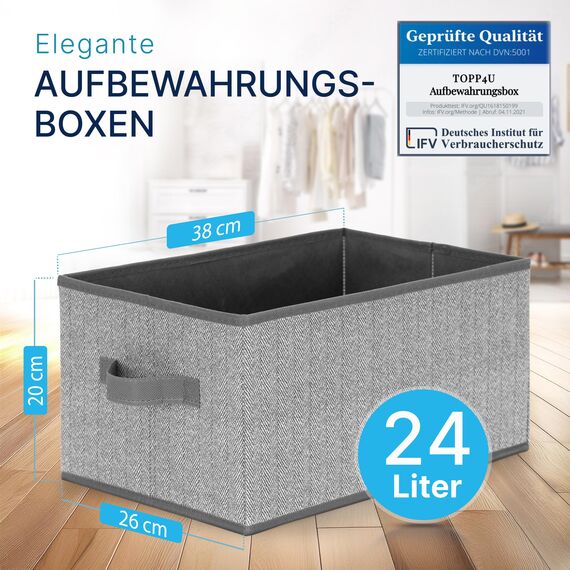 TOPP4u große Aufbewahrungs-Boxen Stoff 38x26x20 cm, 2er Set, Boxen Aufbewahrung groß, Aufbewahrungskorb faltbar, Schrank Organizer Box, Kisten für Kleiderschrank, Ordnungsbox in Grau-Beige