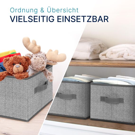 TOPP4u große Aufbewahrungs-Boxen Stoff 38x26x20 cm, 2er Set, Boxen Aufbewahrung groß, Aufbewahrungskorb faltbar, Schrank Organizer Box, Kisten für Kleiderschrank, Ordnungsbox in Grau-Beige