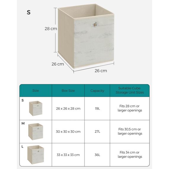 SONGMICS Aufbewahrungsbox, 6er Set, Ordnungsboxen, Oxford-Gewebe, Faltbox, 26 x 26 x 28 cm, Stoffbox, für Würfelregal, Organizer für Kleidung, weiß RFB126W01