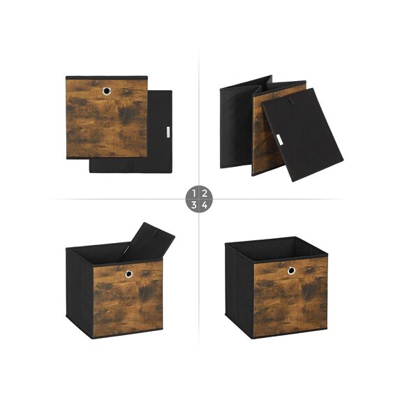 SONGMICS Aufbewahrungsbox, 6er Set, Ordnungsboxen, Oxford-Gewebe, Faltbox, 30 x 30 x 30 cm, Stoffbox, für Würfelregal, Organizer für Kleidung, vintagebraun-schwarz RFB102B01