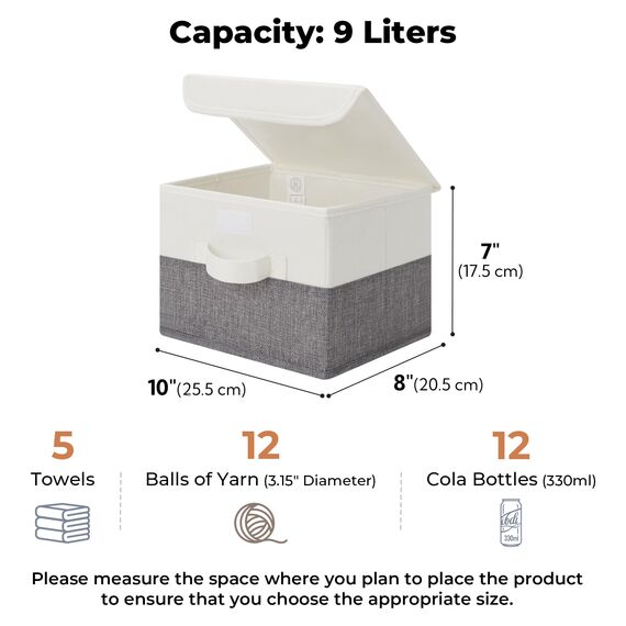 GRANNY SAYS Aufbewahrungsboxen mit Deckel, 2 Stück Kisten Aufbewahrung, Faltbare Aufbewahrungsbox mit Deckel Stoff, Aufbewahrungskörbe für Kleidung, weiß-grau, 25,5 x 20,5 x 17,5cm