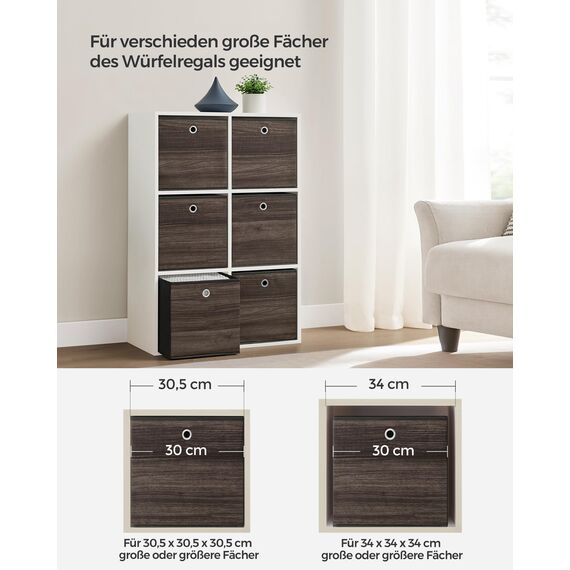 SONGMICS Aufbewahrungsbox, 6er Set, Ordnungsboxen, Oxford-Gewebe, Faltbox, 30 x 30 x 30 cm, Stoffbox, für Würfelregal, Organizer für Kleidung, kastanienbraun RFB102K01