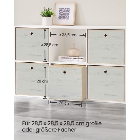 SONGMICS Aufbewahrungsbox, 6er Set, Ordnungsboxen, Oxford-Gewebe, Faltbox, 26 x 26 x 28 cm, Stoffbox, für Würfelregal, Organizer für Kleidung, weiß RFB126W01