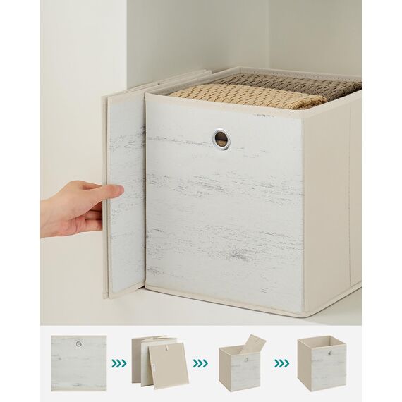 SONGMICS Aufbewahrungsbox, 6er Set, Ordnungsboxen, Oxford-Gewebe, Faltbox, 26 x 26 x 28 cm, Stoffbox, für Würfelregal, Organizer für Kleidung, weiß RFB126W01