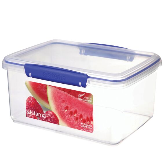 Sistema KLIP IT Frischhaltedose | 3 l | stapelbare und luftdichte Vorratsdose mit Deckel | geeignet für Kühl-/Gefrierschrank | BPA-freier Kunststoff | blaue Clips | 1 Stück