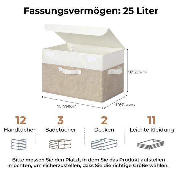 GRANNY SAYS Aufbewahrungsboxen mit Deckel, 2 Stück Kisten Aufbewahrung Stoff, Faltbare Organizer Box mit Deckel, Aufbewahrungskörbe für Kleidung, weiß-braun Faltboxen mit Deckel für Kleiderschrank