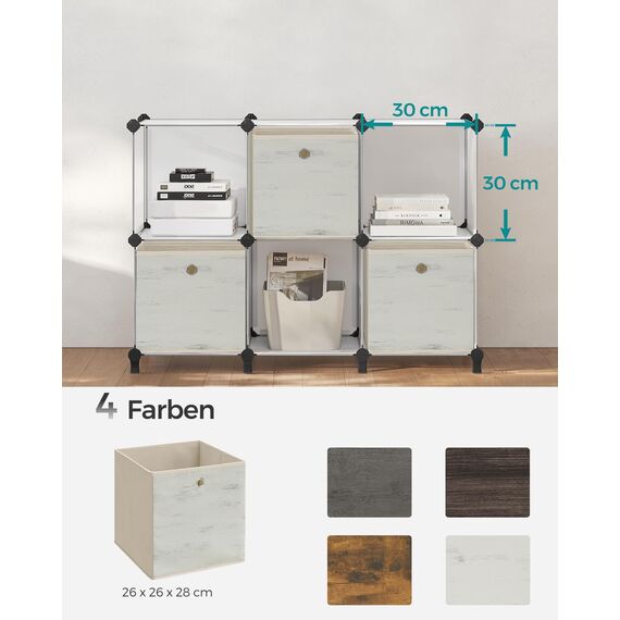 SONGMICS Aufbewahrungsbox, 6er Set, Ordnungsboxen, Oxford-Gewebe, Faltbox, 26 x 26 x 28 cm, Stoffbox, für Würfelregal, Organizer für Kleidung, weiß RFB126W01