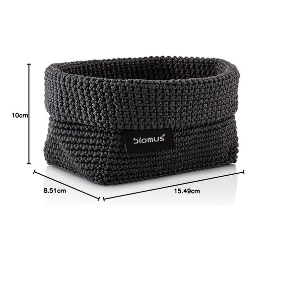 blomus -TELA- Häkelkorb M aus Kunstfaser, Anthrazit, Korb für Aufbewahrung, hochwertige Verarbeitung, exklusive Optik, ideal für Handtücher, Kosmetik etc. (H / B / T: 9 x 10 x 15 cm, Anthrazit, 68882)