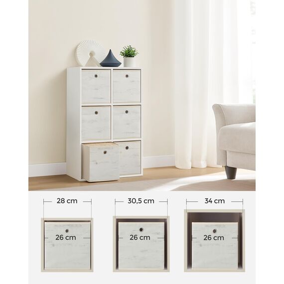 SONGMICS Aufbewahrungsbox, 6er Set, Ordnungsboxen, Oxford-Gewebe, Faltbox, 26 x 26 x 28 cm, Stoffbox, für Würfelregal, Organizer für Kleidung, weiß RFB126W01