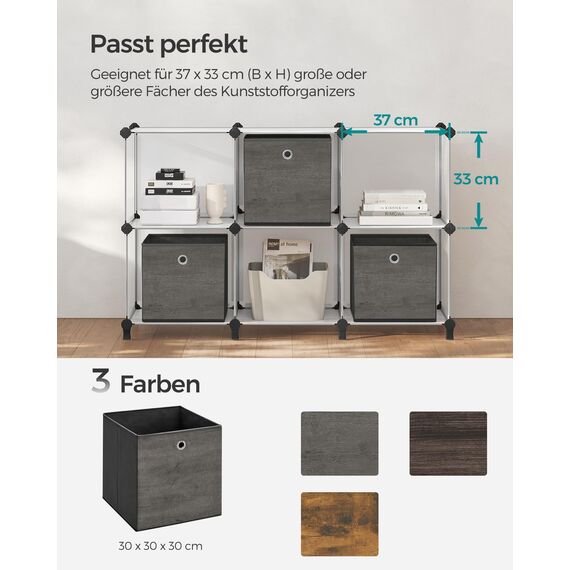 SONGMICS Aufbewahrungsbox, 6er Set, Ordnungsboxen, Oxford-Gewebe, Faltbox, 30 x 30 x 30 cm, Stoffbox, für Würfelregal, Organizer für Kleidung, nebelgrau RFB102G01