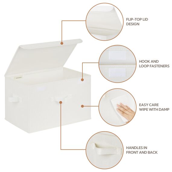 GRANNY SAYS Aufbewahrungsboxen mit Deckel, 2 Stück Kisten Aufbewahrung mit Deckel, Faltbare Ordnungsboxen Stoff, Aufbewahrungskorb mit Deckel für Kleidung, weiß Faltboxen mit Deckel für Kleiderschrank