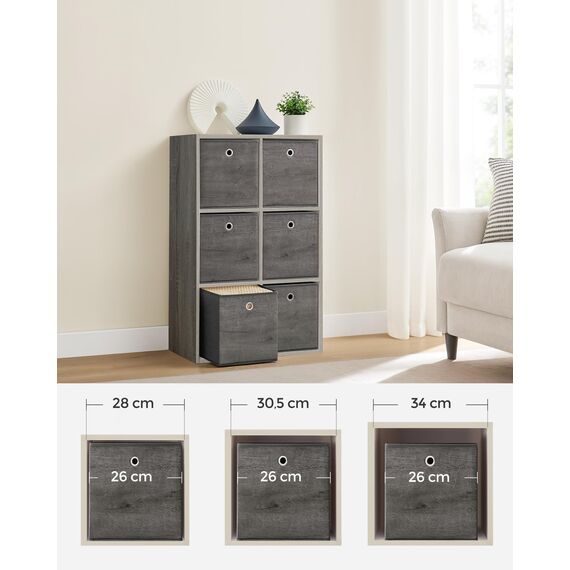 SONGMICS Aufbewahrungsbox, 6er Set, Ordnungsboxen, Oxford-Gewebe, Faltbox, 26 x 26 x 28 cm, Stoffbox, für Würfelregal, Organizer für Kleidung, nebelgrau RFB126G01