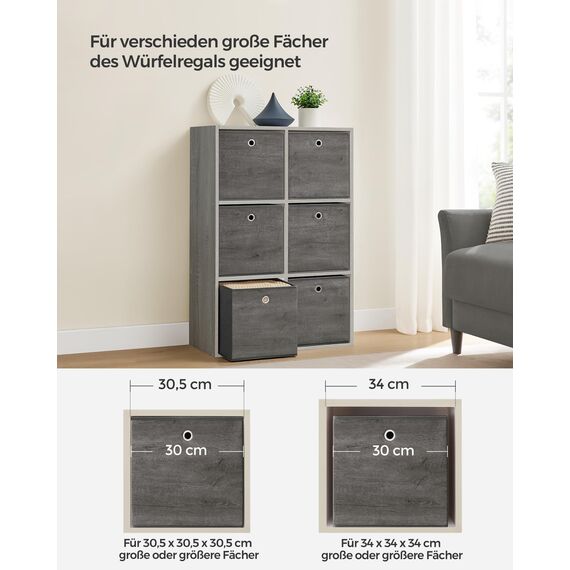 SONGMICS Aufbewahrungsbox, 6er Set, Ordnungsboxen, Oxford-Gewebe, Faltbox, 30 x 30 x 30 cm, Stoffbox, für Würfelregal, Organizer für Kleidung, nebelgrau RFB102G01