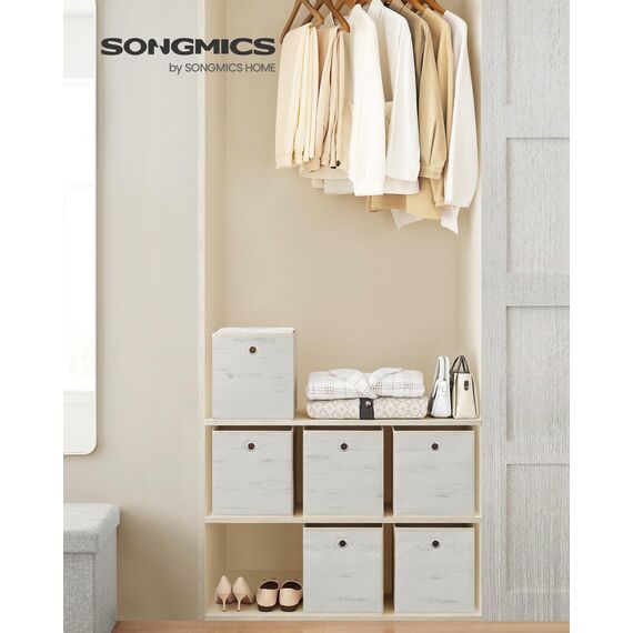 SONGMICS Aufbewahrungsbox, 6er Set, Ordnungsboxen, Oxford-Gewebe, Faltbox, 26 x 26 x 28 cm, Stoffbox, für Würfelregal, Organizer für Kleidung, weiß RFB126W01