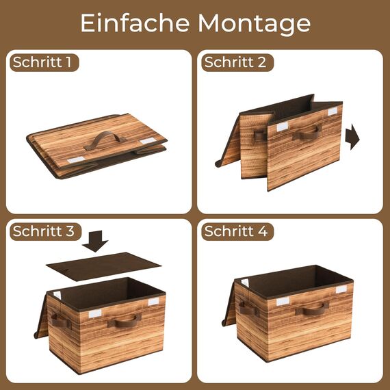 GRANNY SAYS Aufbewahrungsboxen mit Deckel, 2 Stück Kisten Aufbewahrung mit Deckel, Faltbare Ordnungsboxen Stoff, Aufbewahrungskörbe für Kleidung, holzkorn-gelb Faltboxen mit Deckel für Kleiderschrank