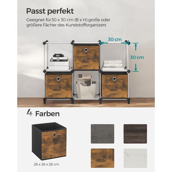 SONGMICS Aufbewahrungsbox, 6er Set, Ordnungsboxen, Oxford-Gewebe, Faltbox, 26 x 26 x 28 cm, Stoffbox, für Würfelregal, Organizer für Kleidung, vintagebraun-schwarz RFB126B01