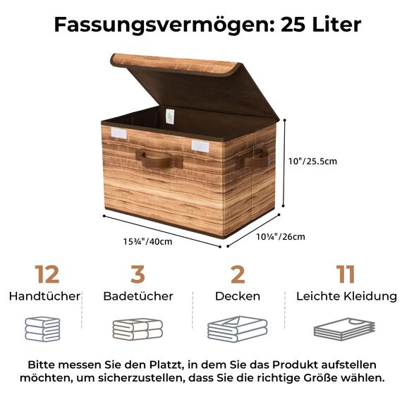 GRANNY SAYS Aufbewahrungsboxen mit Deckel, 2 Stück Kisten Aufbewahrung mit Deckel, Faltbare Ordnungsboxen Stoff, Aufbewahrungskörbe für Kleidung, holzkorn-gelb Faltboxen mit Deckel für Kleiderschrank
