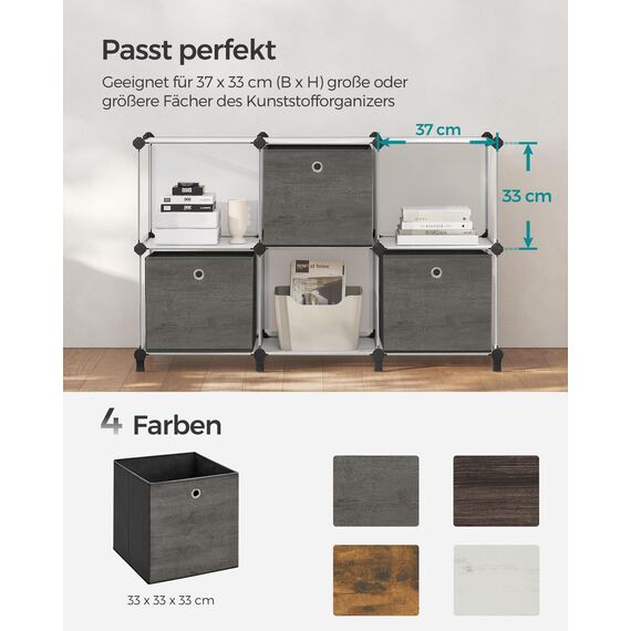 SONGMICS Aufbewahrungsbox, 6er Set, Ordnungsboxen, Oxford-Gewebe, Faltbox, 33 x 33 x 33 cm, Stoffbox, für Würfelregal, Organizer für Kleidung, nebelgrau RFB133G01