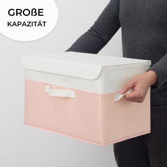 GRANNY SAYS Aufbewahrungsbox Stoff mit Deckel, 2 Stück Kisten Aufbewahrung mit Deckel, Faltbare Ordnungsboxen, Aufbewahrungskörbe für Kleidung, weiß-rosa Faltboxen mit Deckel für Kleiderschrank