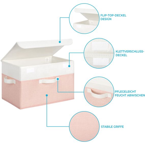 GRANNY SAYS Aufbewahrungsbox Stoff mit Deckel, 2 Stück Kisten Aufbewahrung mit Deckel, Faltbare Ordnungsboxen, Aufbewahrungskörbe für Kleidung, weiß-rosa Faltboxen mit Deckel für Kleiderschrank