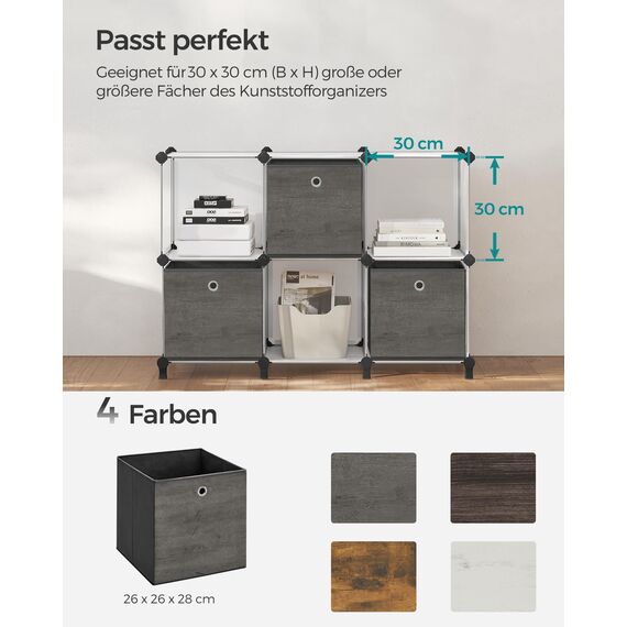 SONGMICS Aufbewahrungsbox, 6er Set, Ordnungsboxen, Oxford-Gewebe, Faltbox, 26 x 26 x 28 cm, Stoffbox, für Würfelregal, Organizer für Kleidung, nebelgrau RFB126G01