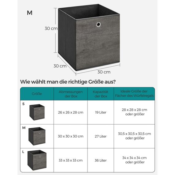 SONGMICS Aufbewahrungsbox, 6er Set, Ordnungsboxen, Oxford-Gewebe, Faltbox, 30 x 30 x 30 cm, Stoffbox, für Würfelregal, Organizer für Kleidung, nebelgrau RFB102G01