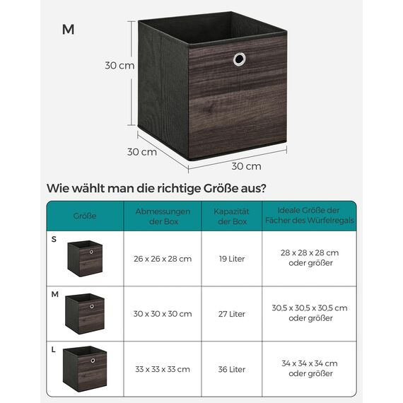 SONGMICS Aufbewahrungsbox, 6er Set, Ordnungsboxen, Oxford-Gewebe, Faltbox, 30 x 30 x 30 cm, Stoffbox, für Würfelregal, Organizer für Kleidung, kastanienbraun RFB102K01