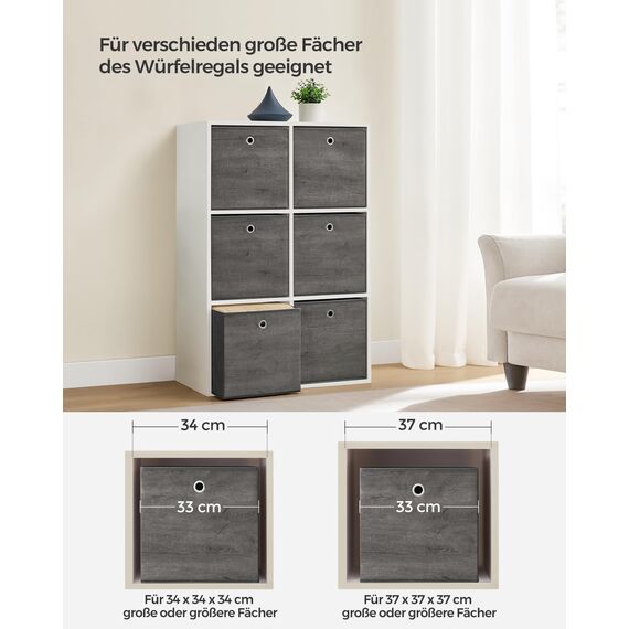 SONGMICS Aufbewahrungsbox, 6er Set, Ordnungsboxen, Oxford-Gewebe, Faltbox, 33 x 33 x 33 cm, Stoffbox, für Würfelregal, Organizer für Kleidung, nebelgrau RFB133G01
