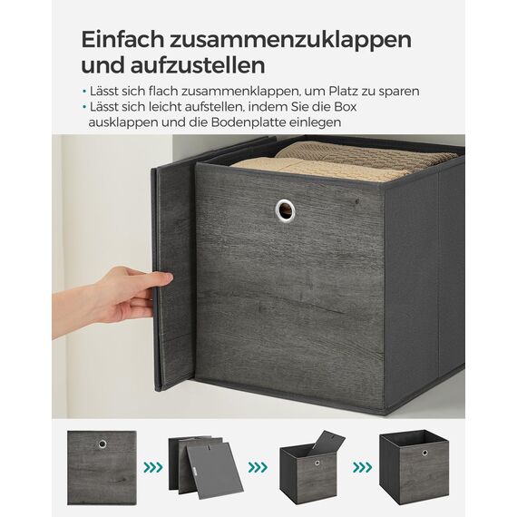 SONGMICS Aufbewahrungsbox, 6er Set, Ordnungsboxen, Oxford-Gewebe, Faltbox, 30 x 30 x 30 cm, Stoffbox, für Würfelregal, Organizer für Kleidung, nebelgrau RFB102G01