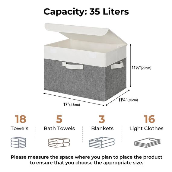 GRANNY SAYS Aufbewahrungsboxen mit Deckel groß, 2 Stück Kisten Aufbewahrung, Aufbewahrungsbox mit Deckel Stoff, Aufbewahrungskörbe für Kleidung, weiß-grau Faltboxen mit Deckel für Kleiderschrank