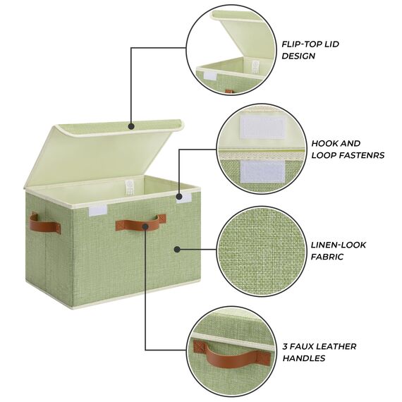 GRANNY SAYS Aufbewahrungsboxen mit Deckel, 2 Stück Kisten Aufbewahrung Stoff, Faltbare Organizer Box mit Deckel, Aufbewahrungskörbe für Kleidung, grün Faltboxen mit Deckel für Kleiderschrank