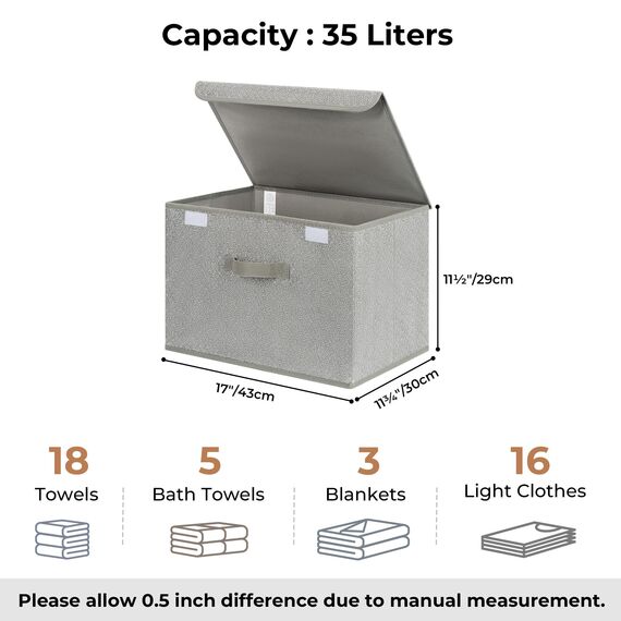 GRANNY SAYS Aufbewahrungsboxen mit Deckel Stoff, 2 Stück Kisten Aufbewahrung groß, Organizer Box mit Deckel, Aufbewahrungskörbe für Kleidung, grau Faltboxen mit Deckel für Kleiderschrank