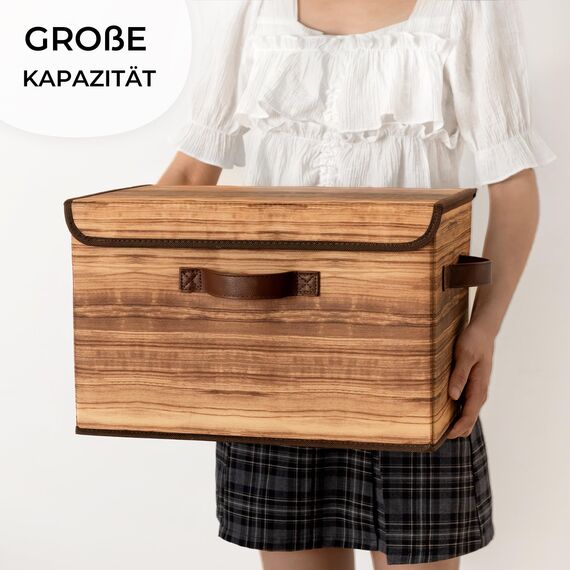 GRANNY SAYS Aufbewahrungsboxen mit Deckel, 2 Stück Kisten Aufbewahrung mit Deckel, Faltbare Ordnungsboxen Stoff, Aufbewahrungskörbe für Kleidung, holzkorn-gelb Faltboxen mit Deckel für Kleiderschrank