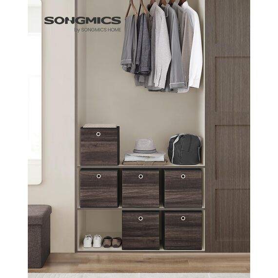 SONGMICS Aufbewahrungsbox, 6er Set, Ordnungsboxen, Oxford-Gewebe, Faltbox, 30 x 30 x 30 cm, Stoffbox, für Würfelregal, Organizer für Kleidung, kastanienbraun RFB102K01
