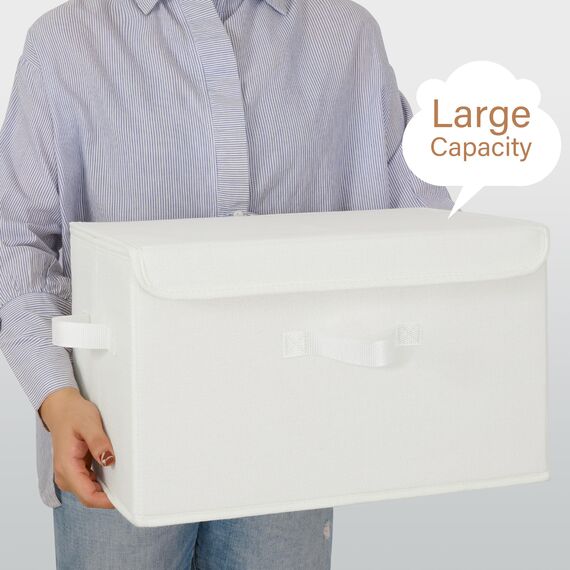 GRANNY SAYS Aufbewahrungsboxen mit Deckel, 2 Stück Kisten Aufbewahrung mit Deckel, Faltbare Ordnungsboxen Stoff, Aufbewahrungskorb mit Deckel für Kleidung, weiß Faltboxen mit Deckel für Kleiderschrank