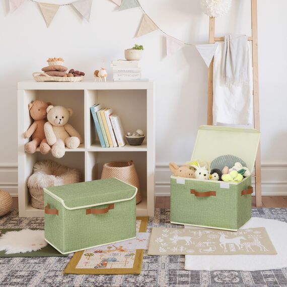 GRANNY SAYS Aufbewahrungsboxen mit Deckel, 2 Stück Kisten Aufbewahrung Stoff, Faltbare Organizer Box mit Deckel, Aufbewahrungskörbe für Kleidung, grün Faltboxen mit Deckel für Kleiderschrank